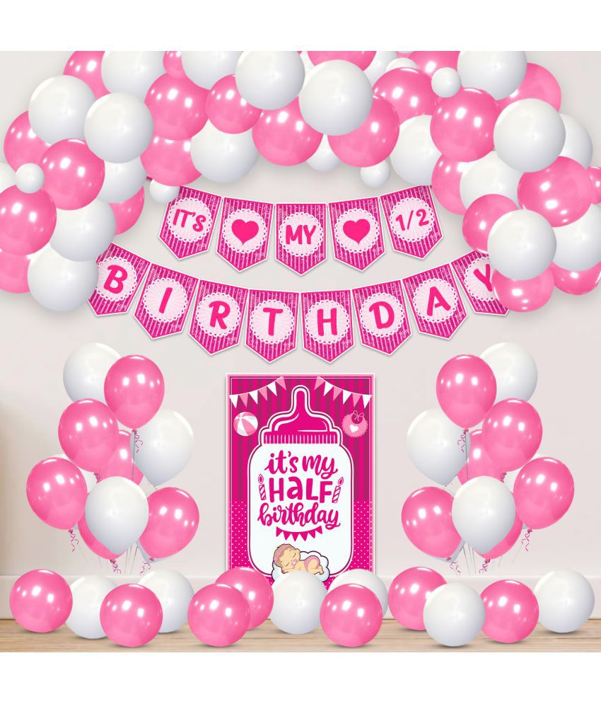     			Zyozi Half Birthday Combo Party Supplies, 1/2 Birthday Party Decorations for Girls with Half Birthday Banner, Balloons and Paper Board(Pack of 42)
