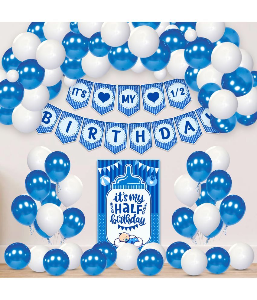     			Zyozi Half Birthday Combo Party Supplies, 1/2 Birthday Party Decorations for Boys with Half Birthday Banner, Balloons and Paper Board(Pack of 42)