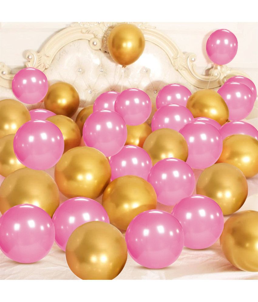     			Zyozi Pink Gold Metallic Balloons Latex Balloons 10 Inch Helium Balloons with Ribbon for Birthday Graduation Baby Shower Wedding Anniversary Party Decorations, (Pack of 42)