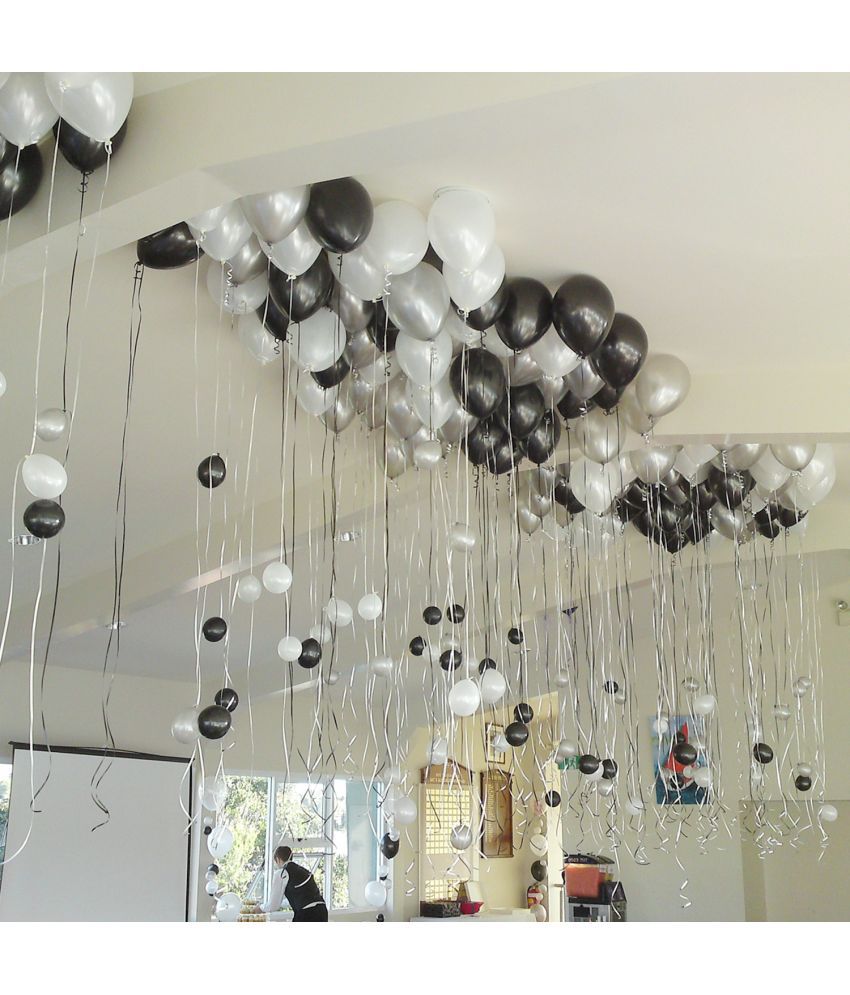     			Zyozi Silver Black Metallic Balloons Latex Balloons 10 Inch Helium Balloons with Ribbon for Birthday Graduation Baby Shower Wedding Anniversary Party Decorations, (Pack of 42)