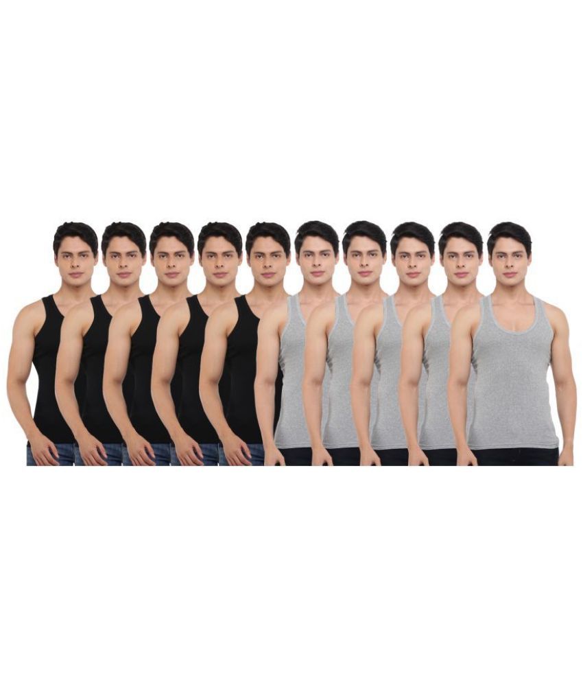     			Pack of 10 Dollar Bigboss Black-Grey Solid Cotton Blend Men Vest