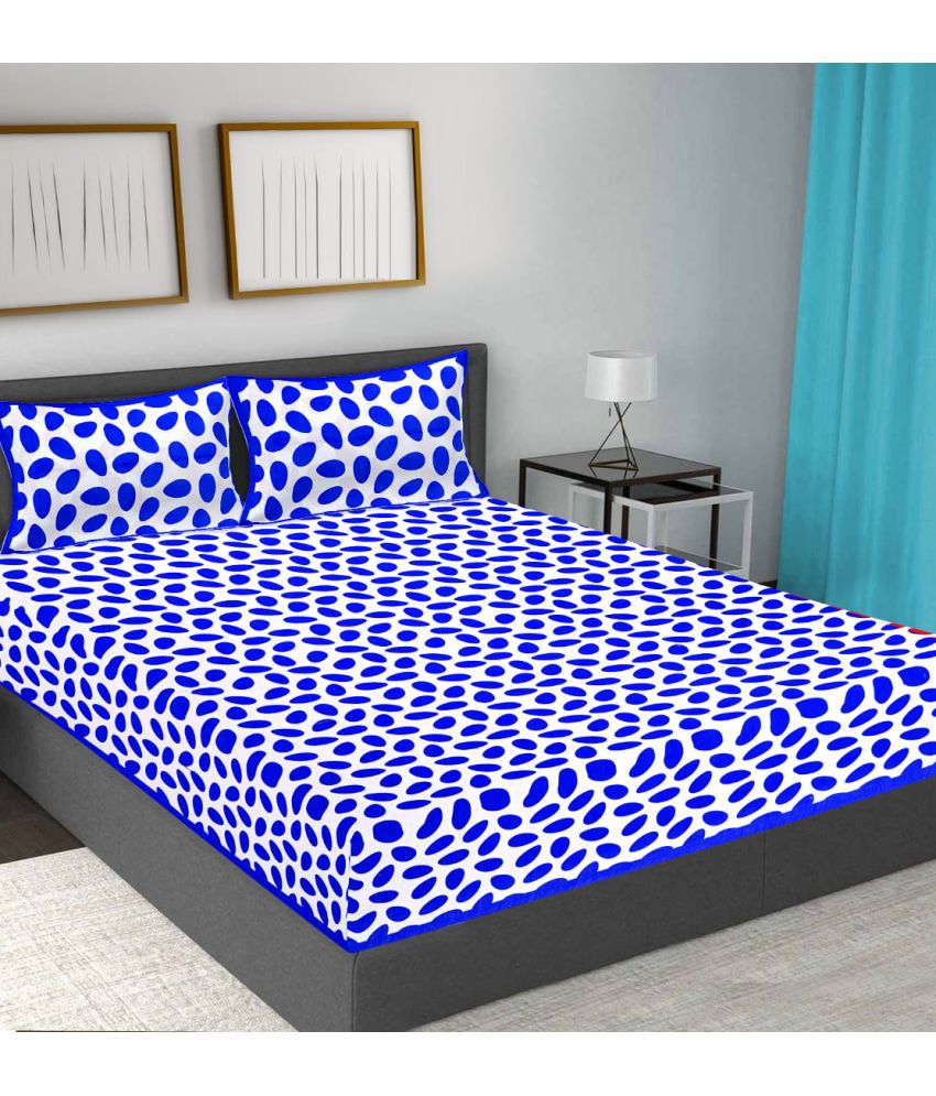     			FrionKandy Living Cotton Abstract Double Bedsheet with 2 Pillow Covers - Blue