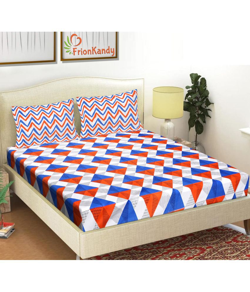     			FrionKandy Living Cotton Abstract Double Bedsheet with 2 Pillow Covers - Multicolor