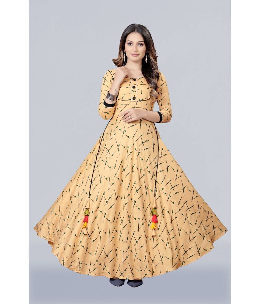     			MEESORRA - Beige Rayon Women's Anarkali Kurti ( Pack of 1 )