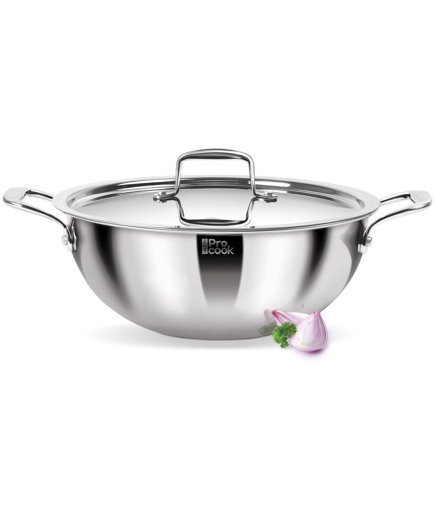     			Milton Pro Cook Triply Deep Kadhai with Stainless Steel Lid, 28 cm, 5.5 Litres, Silver