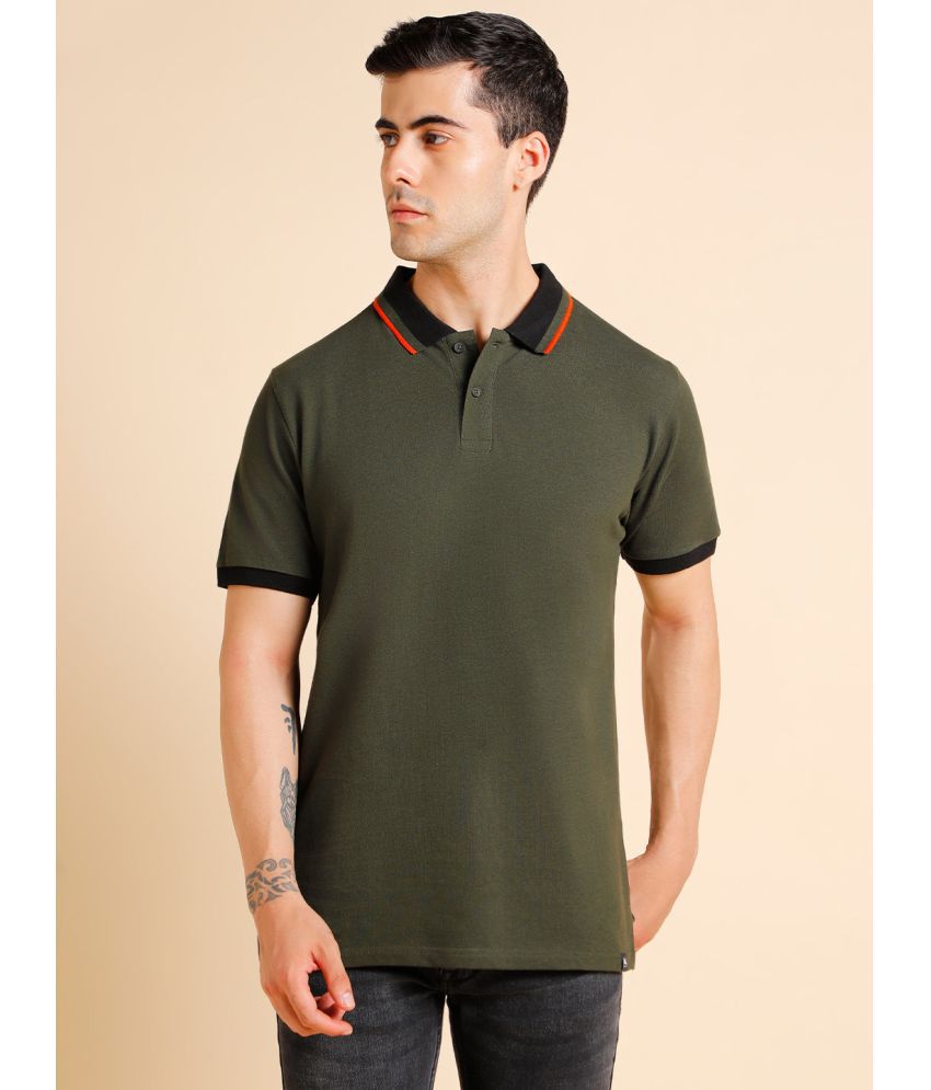     			Dennis Lingo - Olive Green Cotton Blend Slim Fit Men's Polo T Shirt ( Pack of 1 )