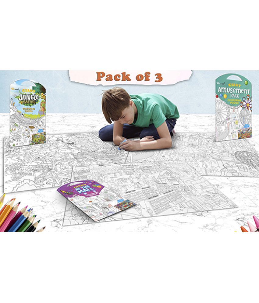     			GIANT JUNGLE SAFARI COLOURING POSTER, GIANT AT THE MALL COLOURING POSTER and GIANT AMUSEMENT PARK COLOURING POSTER | Gift Pack of 3 Posters I big colouring poster