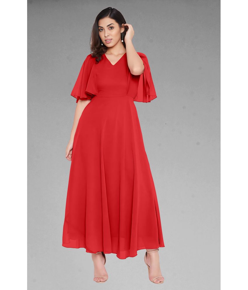     			RAIYANI FASHION - Red Georgette Women's Fit & Flare Dress ( Pack of 1 )