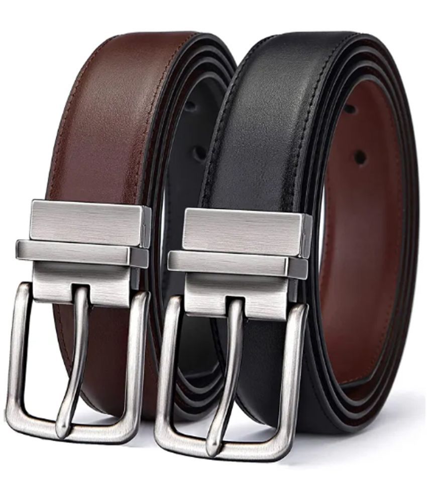     			SILKSHOPPING - Black Faux Leather Men's Formal Belt ( Pack of 2 )