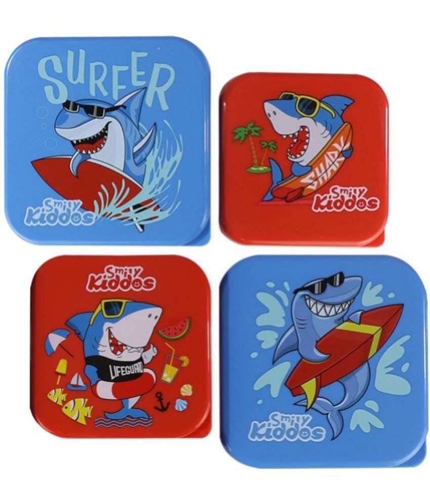     			Smily Kiddos - 4 in 1 container - Shark Theme Plastic Lunch Box 4 - Container ( Pack of 1 )