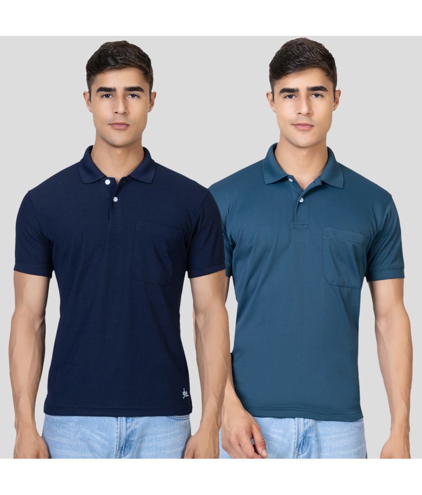     			YHA - Teal Blue Cotton Blend Regular Fit Men's Polo T Shirt ( Pack of 2 )