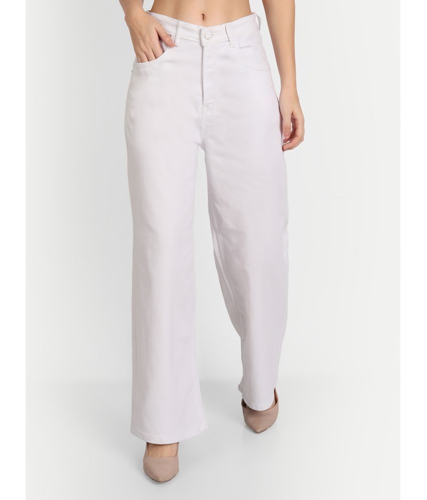     			AngelFab - White Denim Flared Women's Casual Pants ( Pack of 1 )