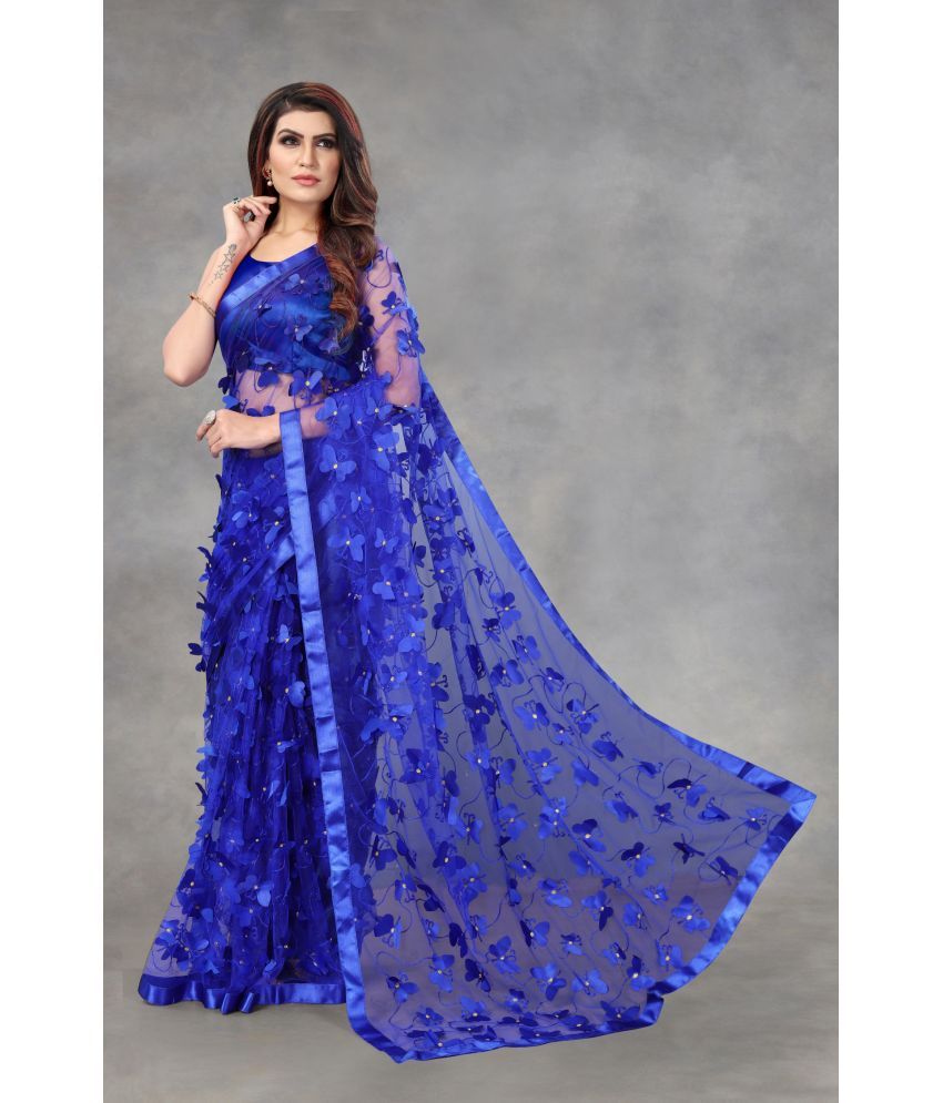     			Apnisha - Blue Net Saree With Blouse Piece ( Pack of 1 )