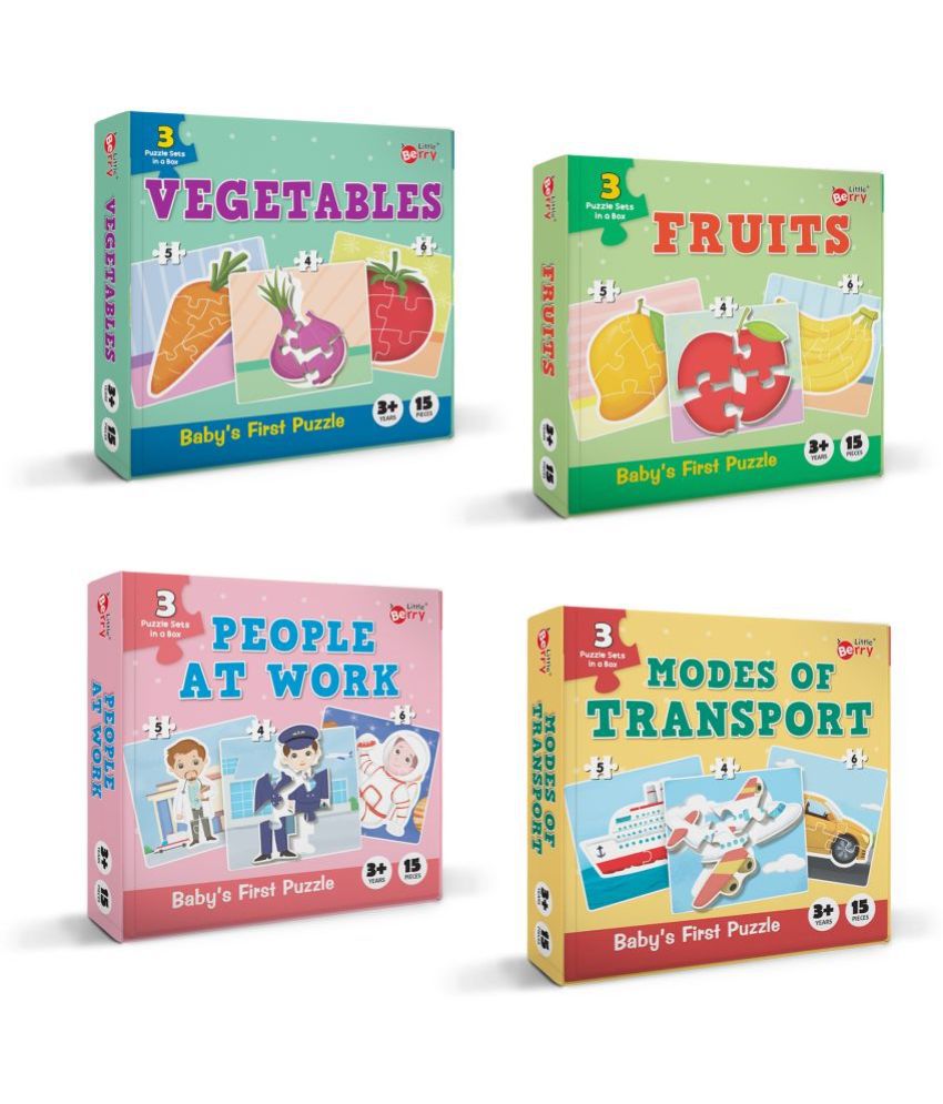     			Little Berry Baby’s First Jigsaw Puzzle Set of 4 for Kids: Fruits, Vegetables, People At Work & Modes of Transport - 15 Puzzle Pieces Each
