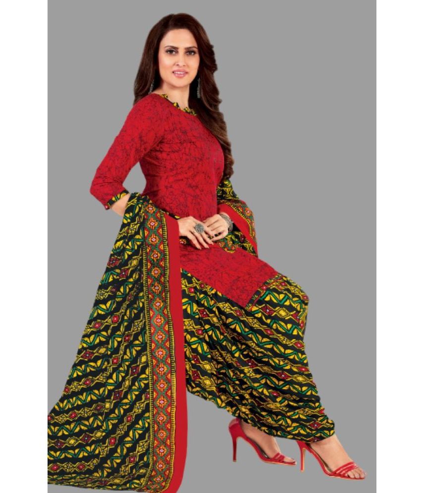     			shree jeenmata collection - Unstitched Red Cotton Dress Material ( Pack of 1 )