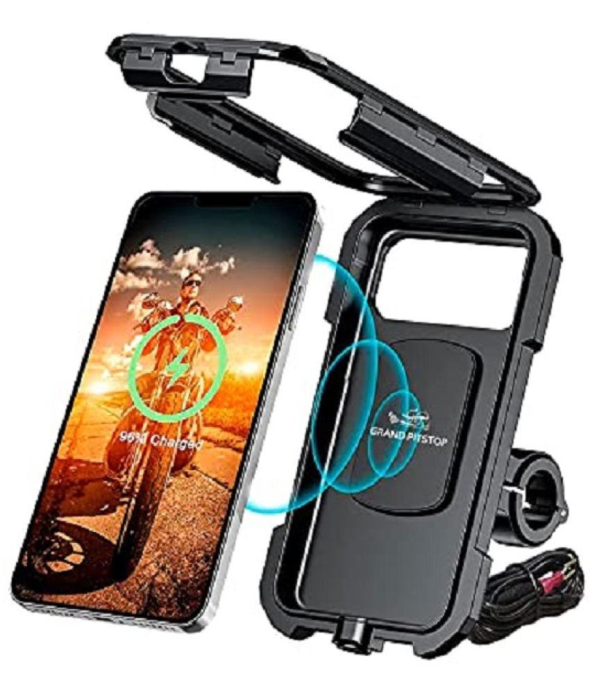     			Grandpitstop - Waterproof Handlebar Fully Waterproof Bike / Motorcycle / Scooter Mobile Phone Holder Mount With Fast 15W Wireless & Usb-C Input/Output Charger, Ideal For Maps And Gps Navigation - Black