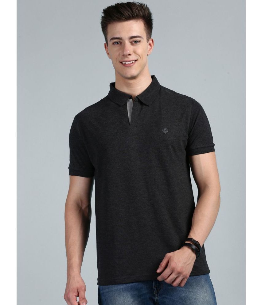     			Lux Cozi Cotton Regular Fit Self Design Half Sleeves Men's Polo T Shirt - Charcoal ( Pack of 1 )