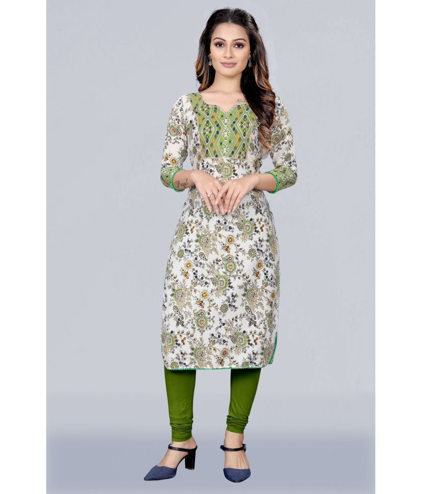     			MEESORRA - Green Cotton Blend Women's Straight Kurti ( Pack of 1 )