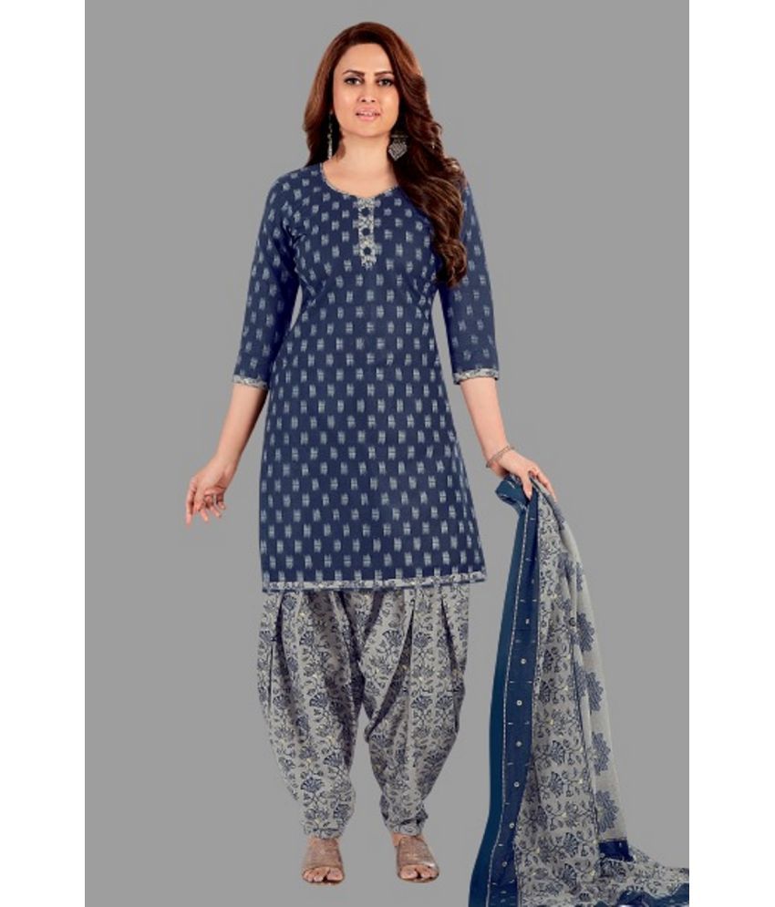     			SIMMU - Blue A-line Cotton Women's Stitched Salwar Suit ( Pack of 1 )