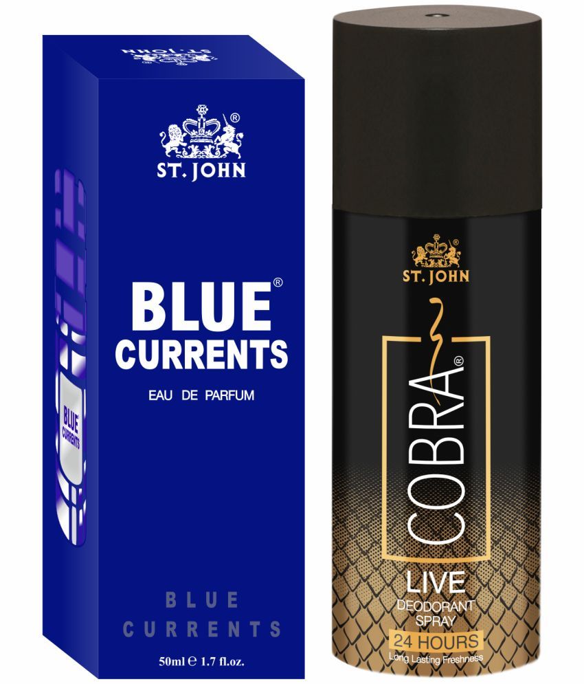     			ST.JOHN Cobra Live 150ml & Blue Current 50ml Deodorant Spray & Perfume for Men (200ml)- Pack of 2