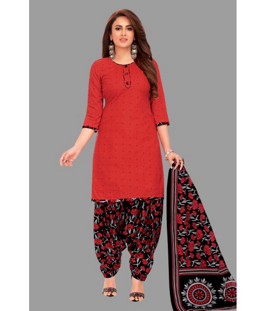     			shree jeenmata collection - Red A-line Cotton Women's Stitched Salwar Suit ( Pack of 1 )