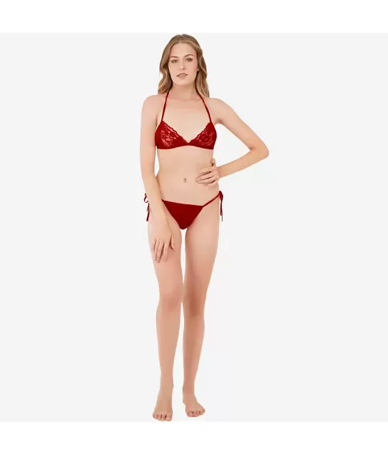 Buy Maroon Cotton Spandex Bra Panty Set For Women's Online In India At  Discounted Prices