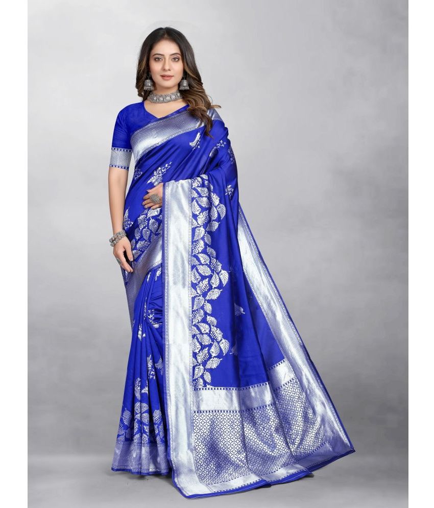     			Gazal Fashions - Blue Banarasi Silk Saree With Blouse Piece ( Pack of 1 )
