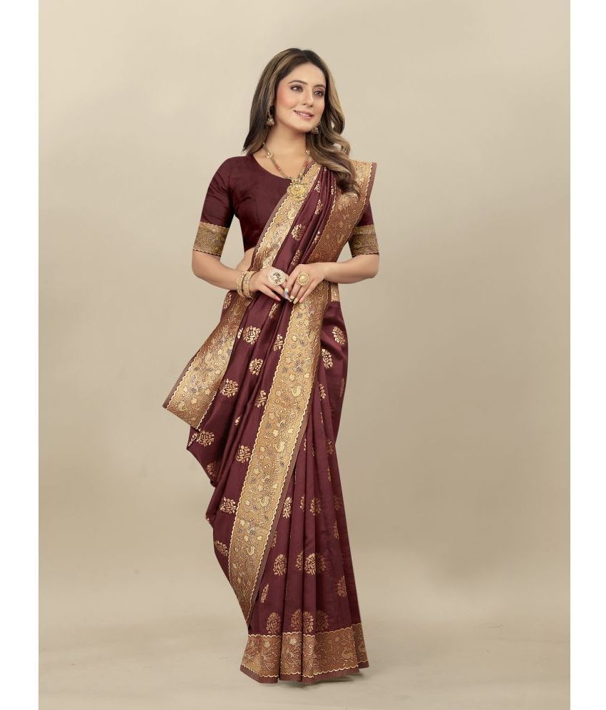     			Gazal Fashions - Maroon Banarasi Silk Saree With Blouse Piece ( Pack of 1 )