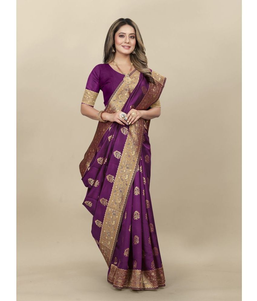     			Gazal Fashions - Purple Banarasi Silk Saree With Blouse Piece ( Pack of 1 )