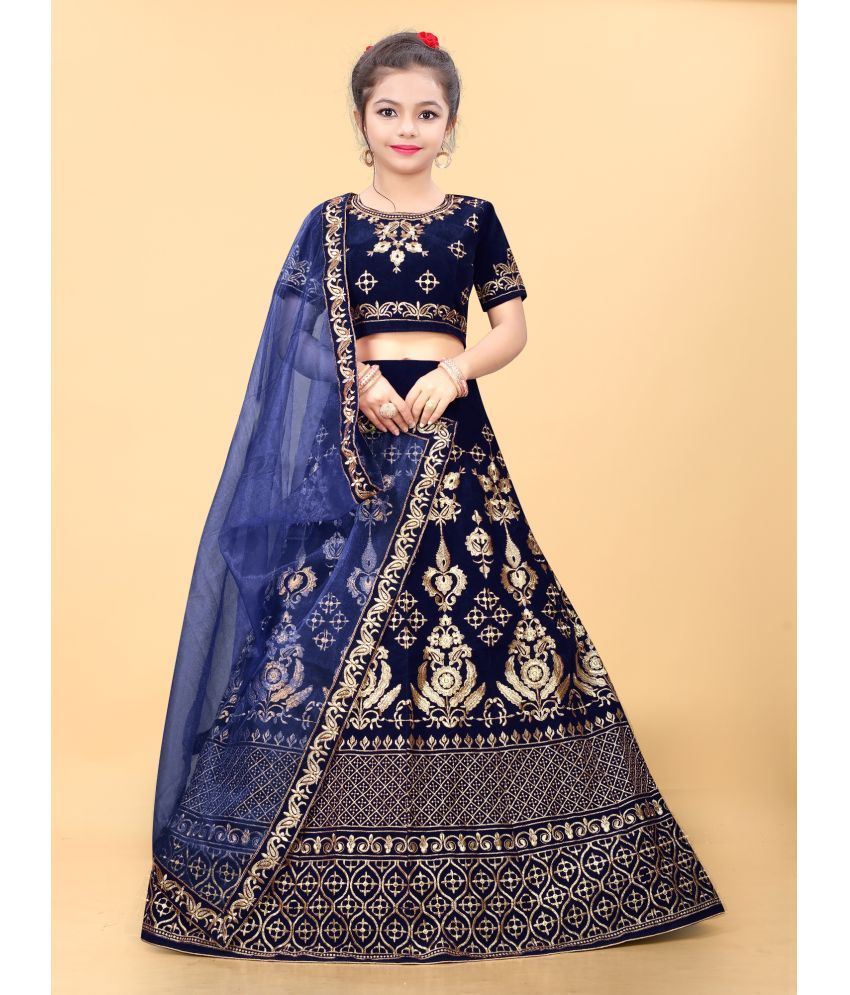     			JULEE Velvet Lehenga Choli Set For Girls ( Pack of 1 , Blue )