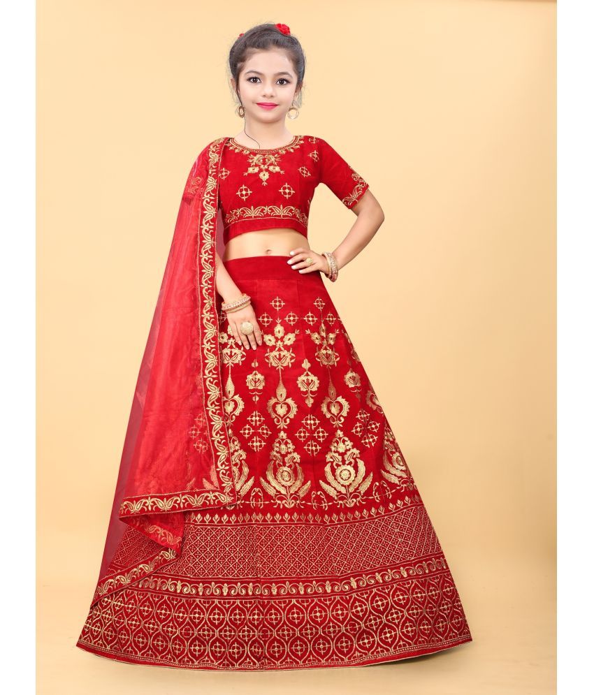     			JULEE - Red Velvet Girls Lehenga Choli Set ( Pack of 1 )