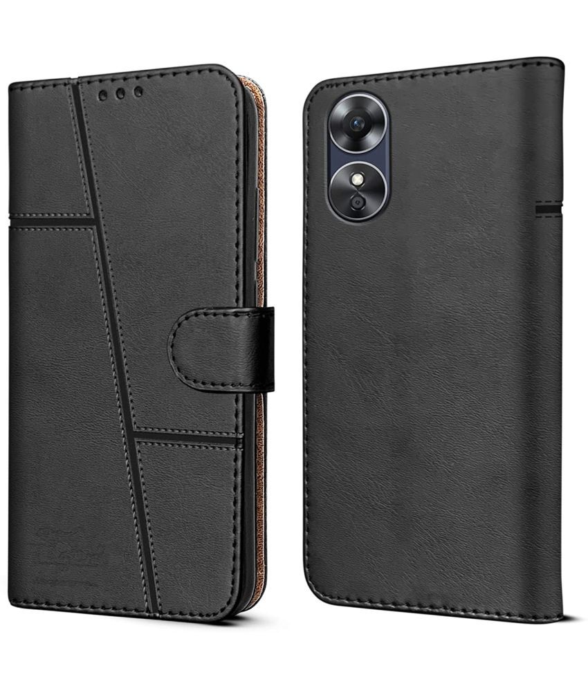     			NBOX - Black Flip Cover Artificial Leather Compatible For Oppo A58 5G ( Pack of 1 )