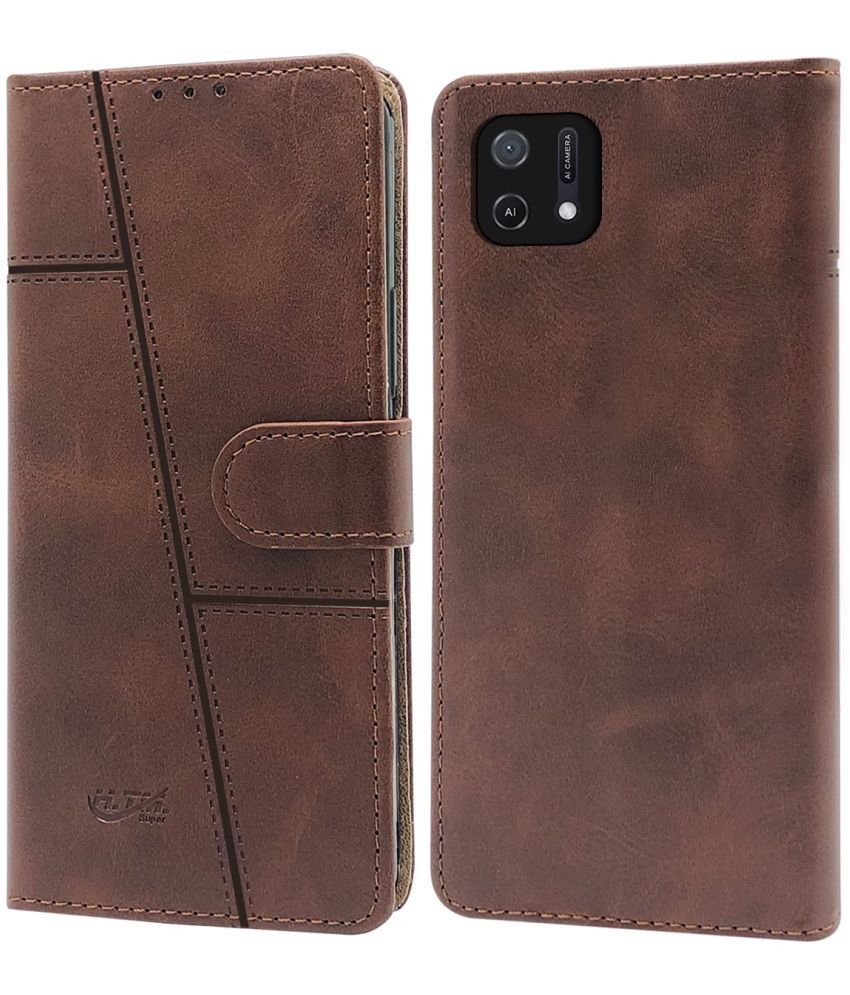     			NBOX - Brown Flip Cover Artificial Leather Compatible For Oppo A16K ( Pack of 1 )