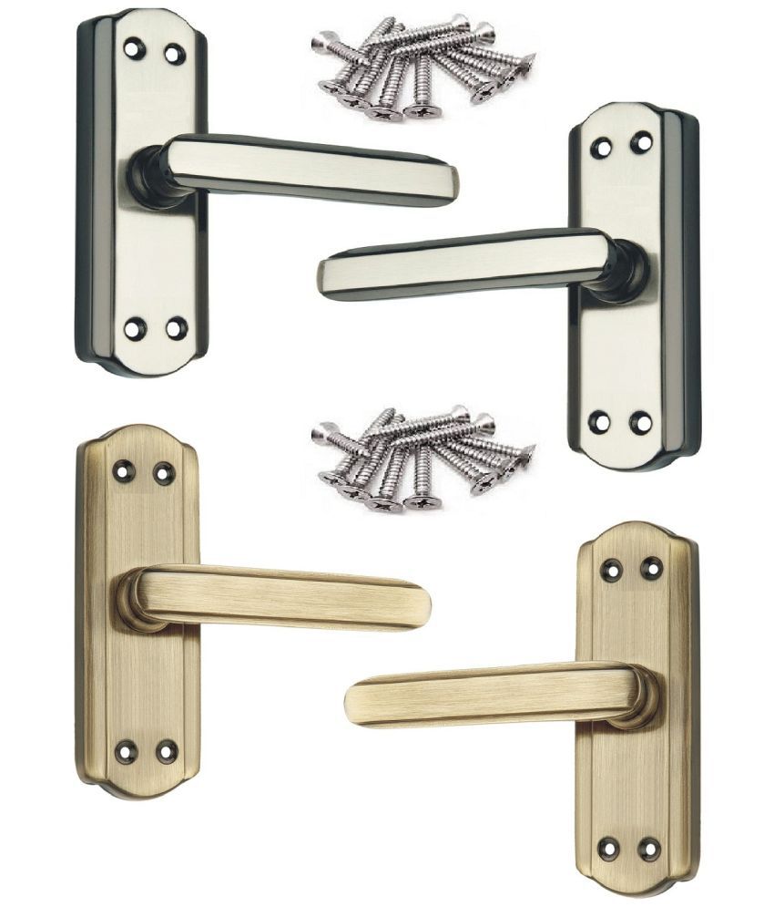     			ZTXON Steel 5 Inch Bathroom Door Lock Mortise Door Handle Set With 1 Antique Brass And 1 Black Silver Finish Keyless | Bathroom Lock Pack of 2 Pair Set With All Screw ( S05ABBS )