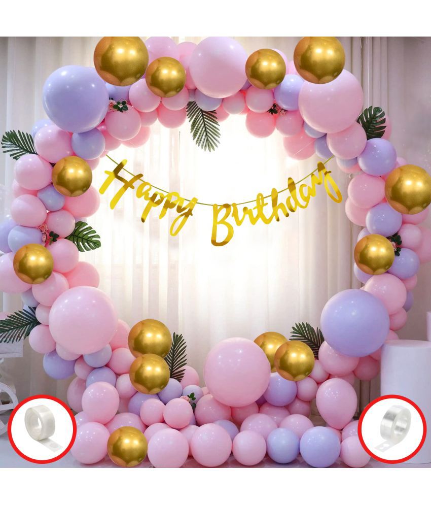     			Zyozi Birthday Set,Gold Zyozi Including Happy Birthday Banner, Metallic Balloons, and Glue dot (Pack of 60)