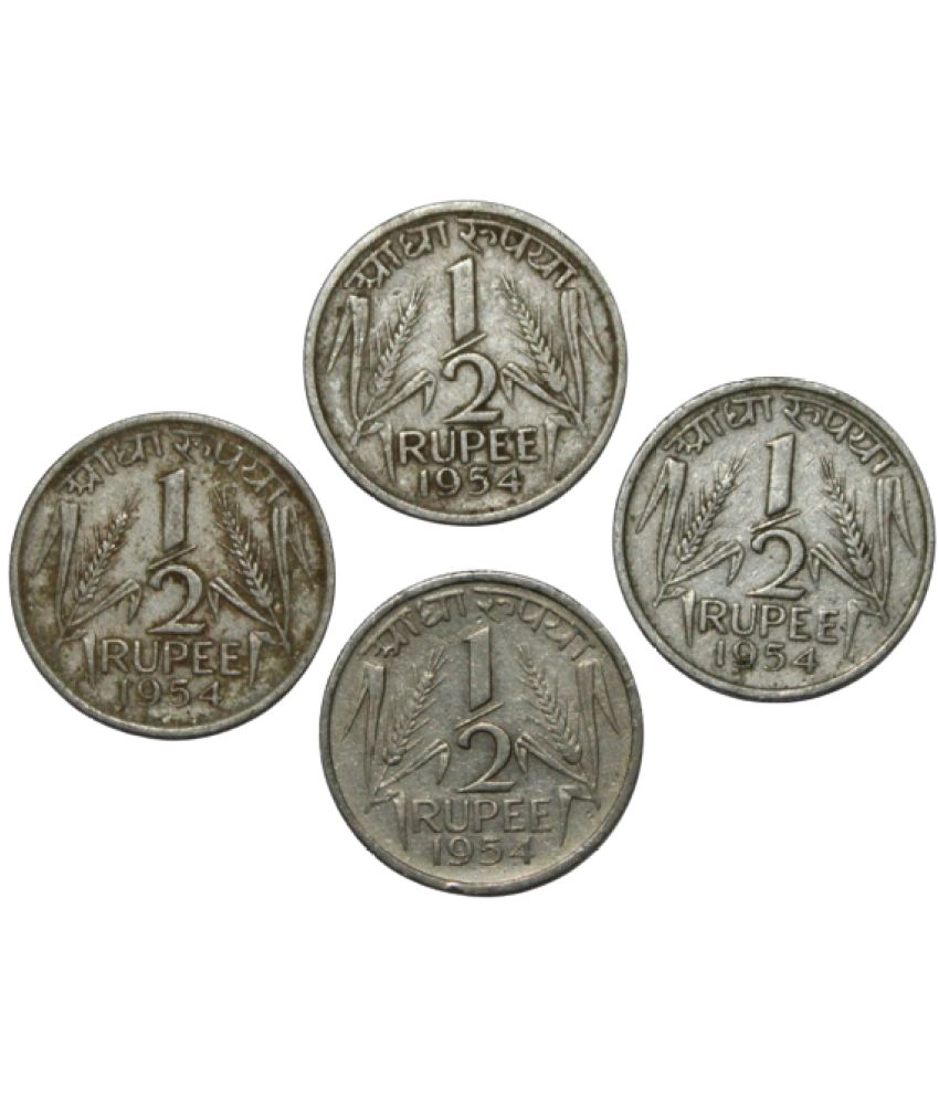     			Numiscart - Set of 4 - 1/2 Rupee (1954) Govt. of India Collectible Old and Rare 4 Coins Numismatic Coins