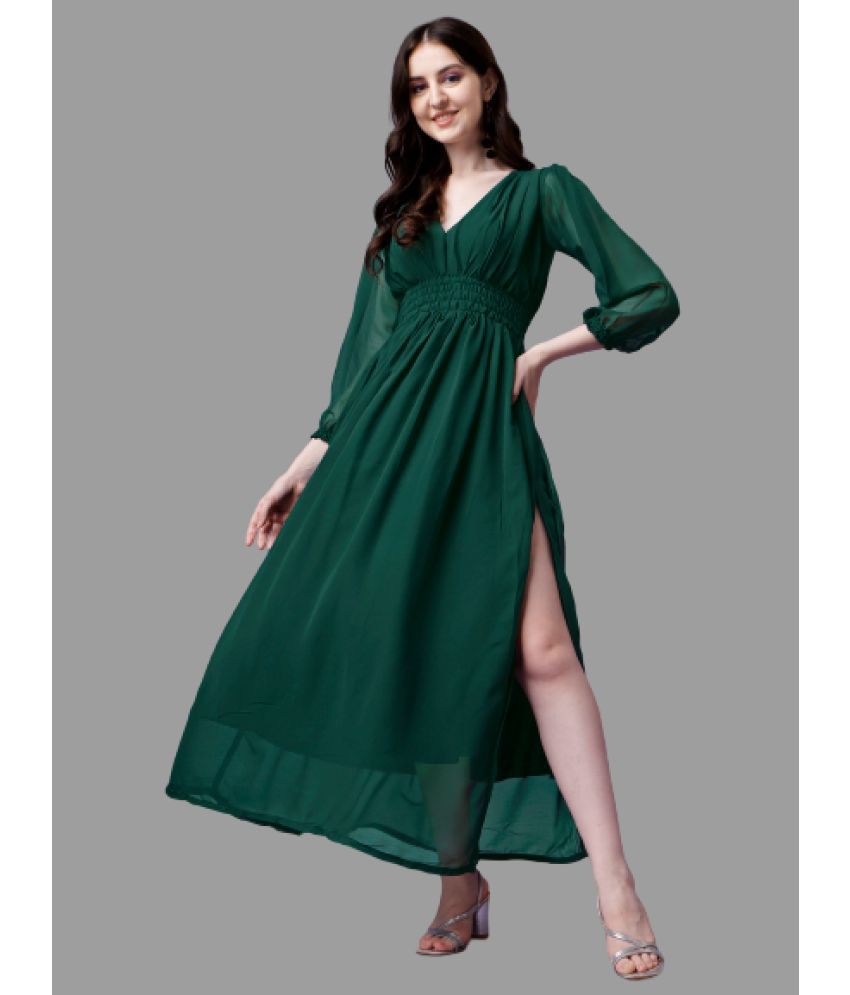     			RAIYANI FASHION - Green Georgette Women's Side Slit Dress ( Pack of 1 )