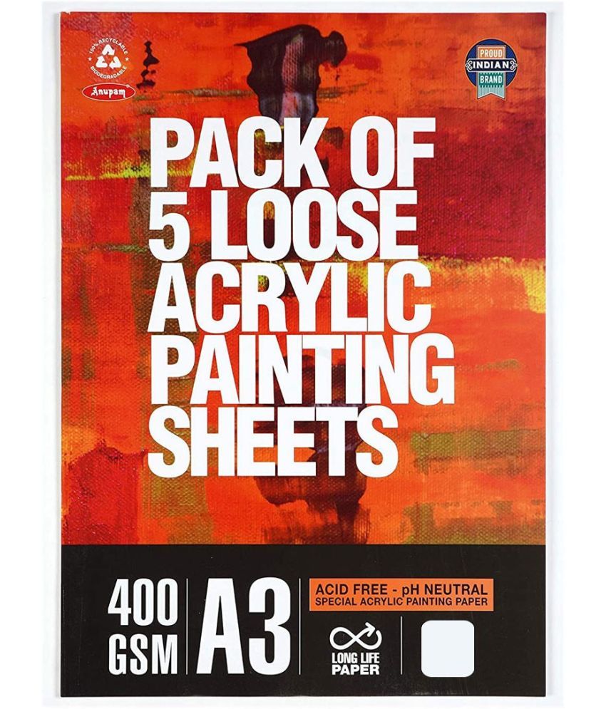     			ANUPAM Professional Acrylic Painting Sheets A3 400GSM Special Acrylic Painting Paper Acid-Free - 5 Sheets Sketch Pad (5 Sheets)