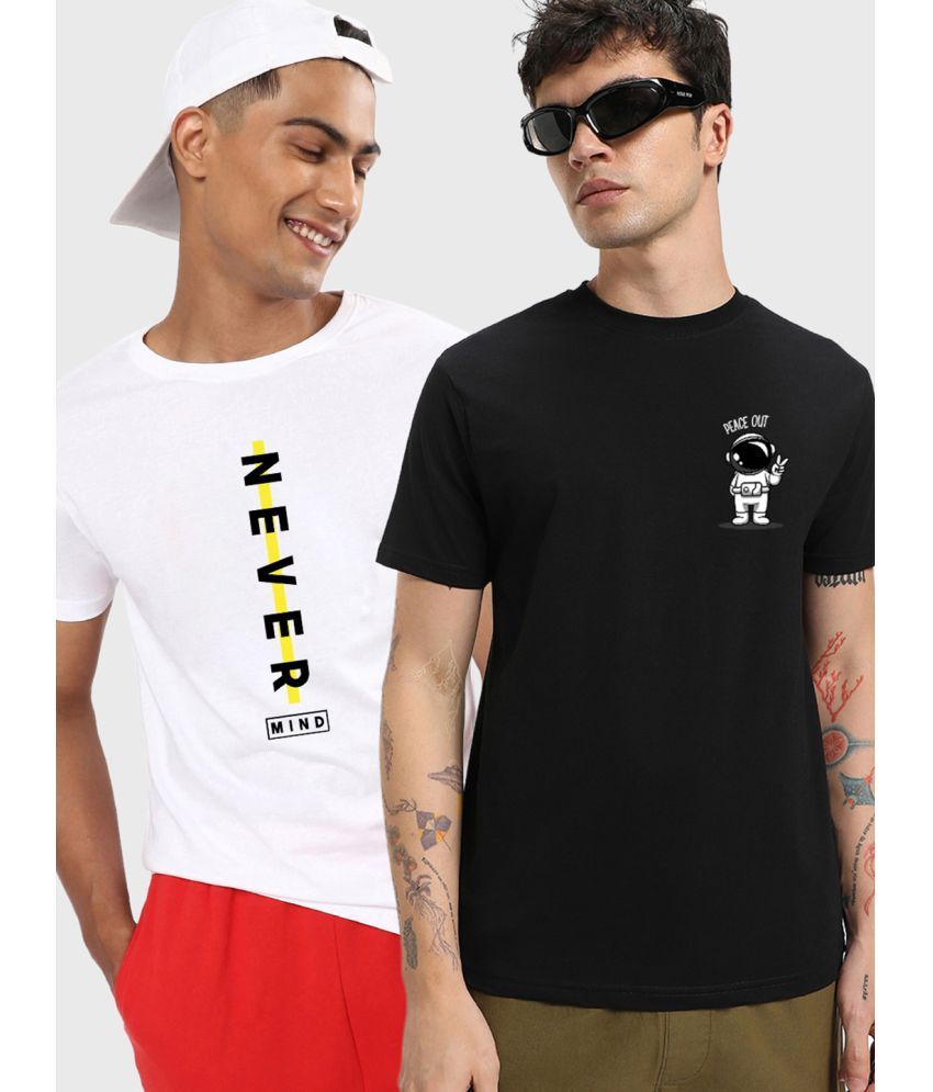     			Bewakoof - White Cotton Regular Fit Men's T-Shirt ( Pack of 2 )