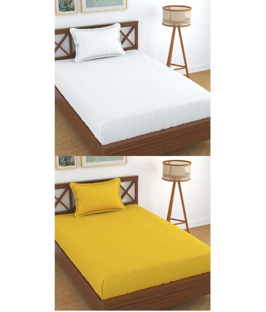     			Homefab India Cotton Vertical Striped 2 Single Bedsheets with 2 Pillow Covers - Yellow