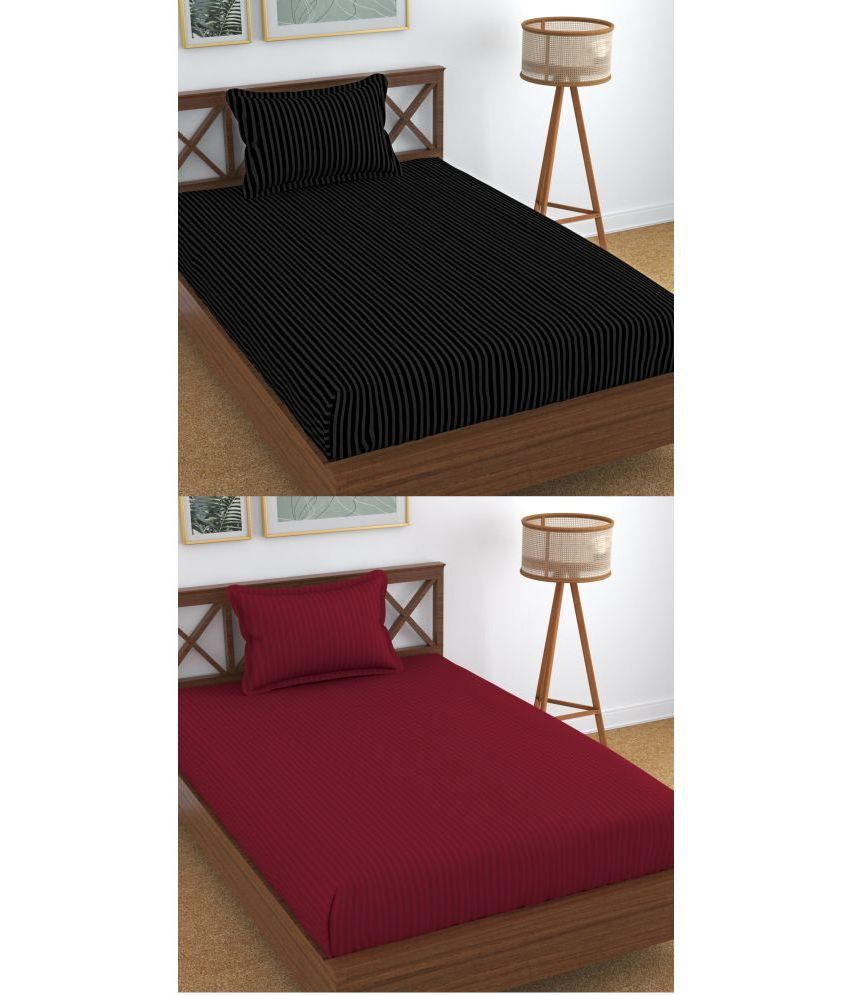     			Homefab India Cotton Vertical Striped 2 Single Bedsheets with 2 Pillow Covers - Maroon