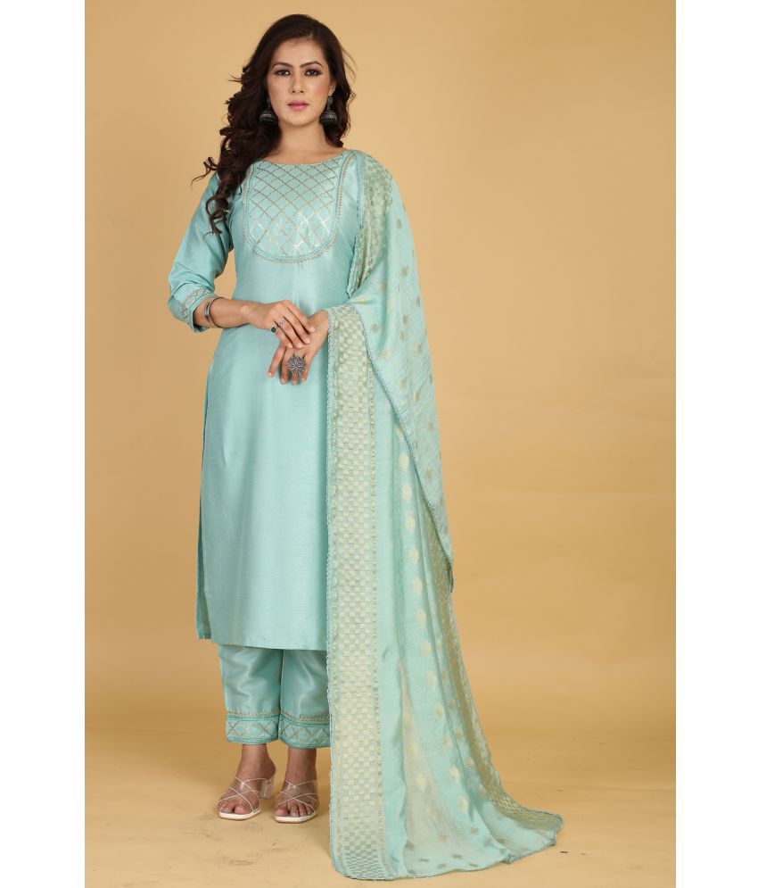     			Style Samsara - Sea Green Straight Silk Women's Stitched Salwar Suit ( Pack of 1 )