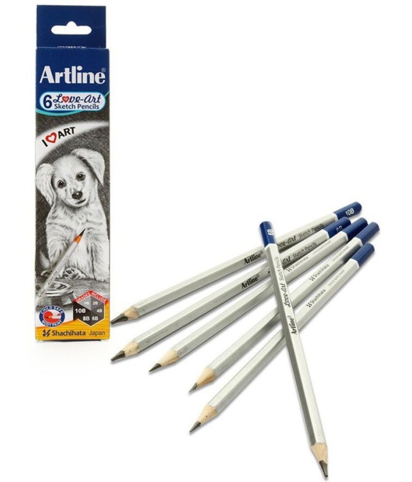     			Artline Love-art 6 Sketch Pencils HB, 2B, 4B, 6B, 8B, 10B - Set of 3 Pencil (Set of 3, White and Blue)