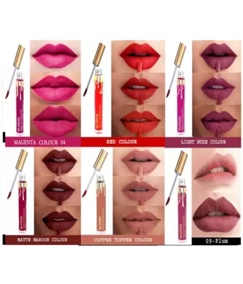     			Blushis Smudge Proof Waterproof Longlasting Matte Liquid Lipstick of 6 pc( pack of 6, 36 ml)