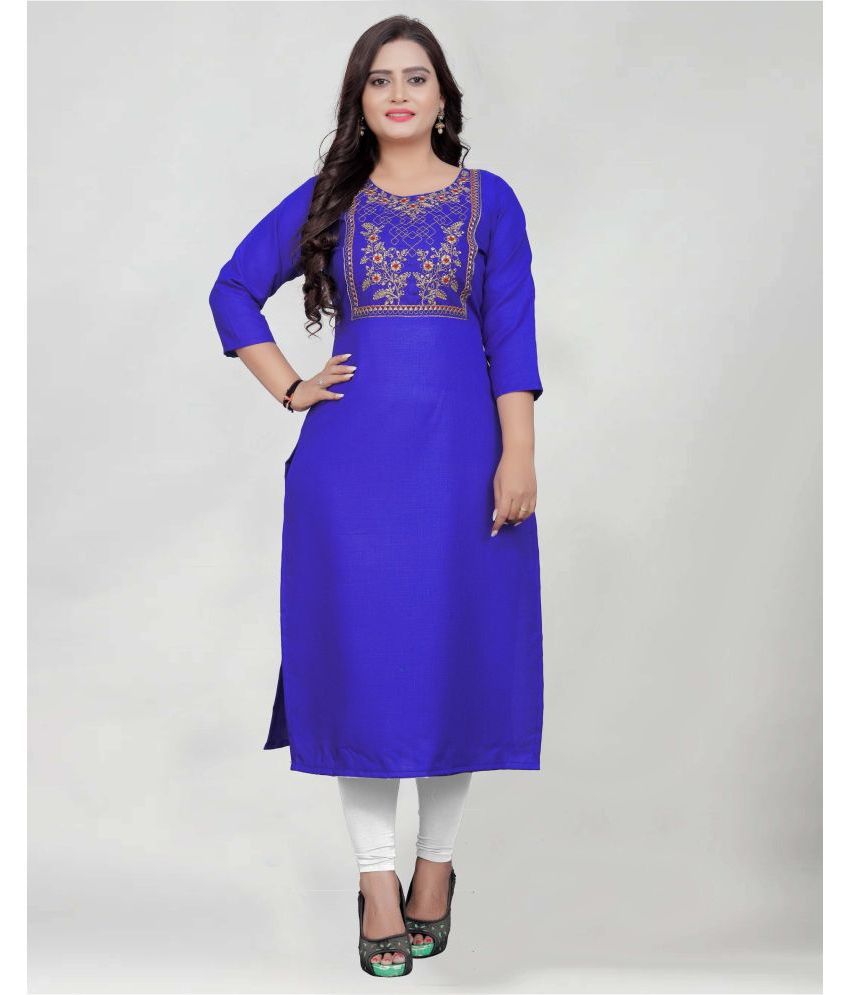     			BROTHERS DEAL - Blue Cotton Blend Women's Straight Kurti ( Pack of 1 )