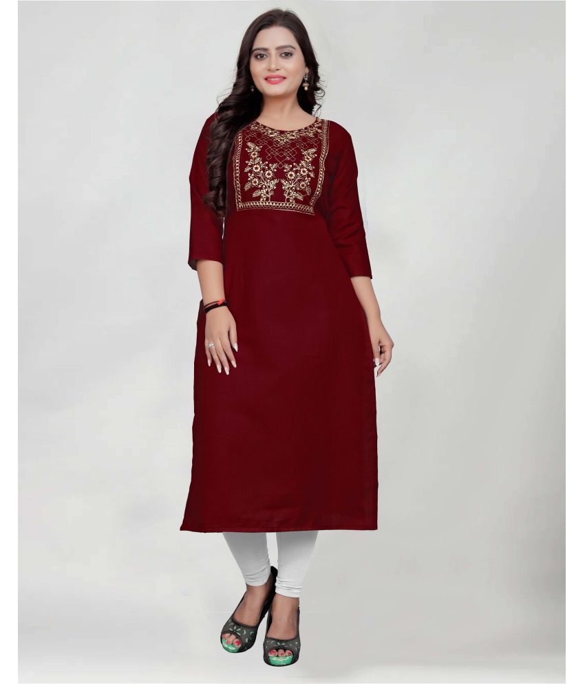     			BROTHERS DEAL - Maroon Cotton Blend Women's Straight Kurti ( Pack of 1 )