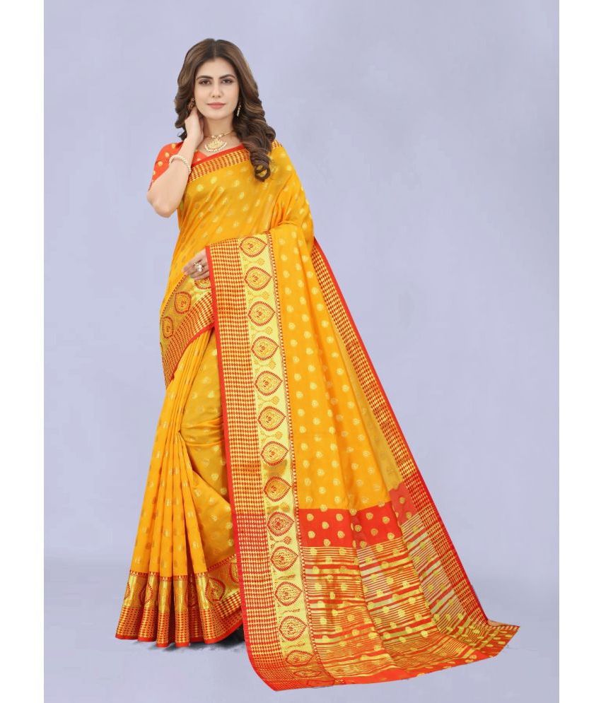     			CARTSHOPY - Yellow Banarasi Silk Saree With Blouse Piece ( Pack of 1 )