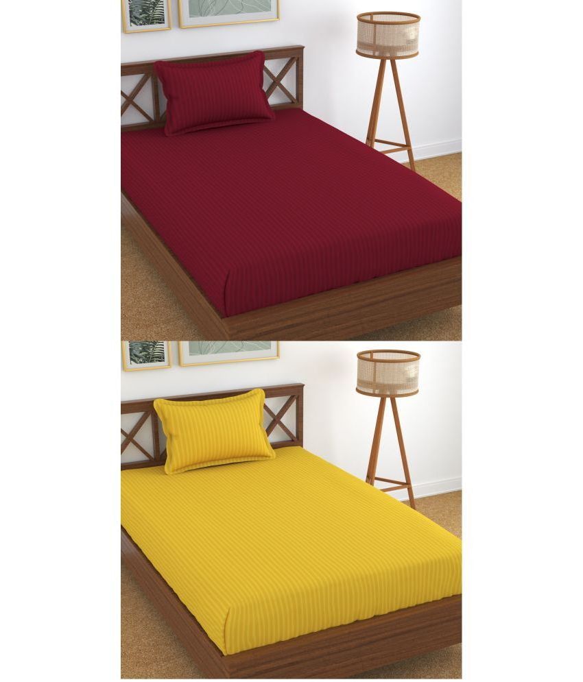     			Homefab India Cotton Vertical Striped 2 Single Bedsheets with 2 Pillow Covers - Yellow