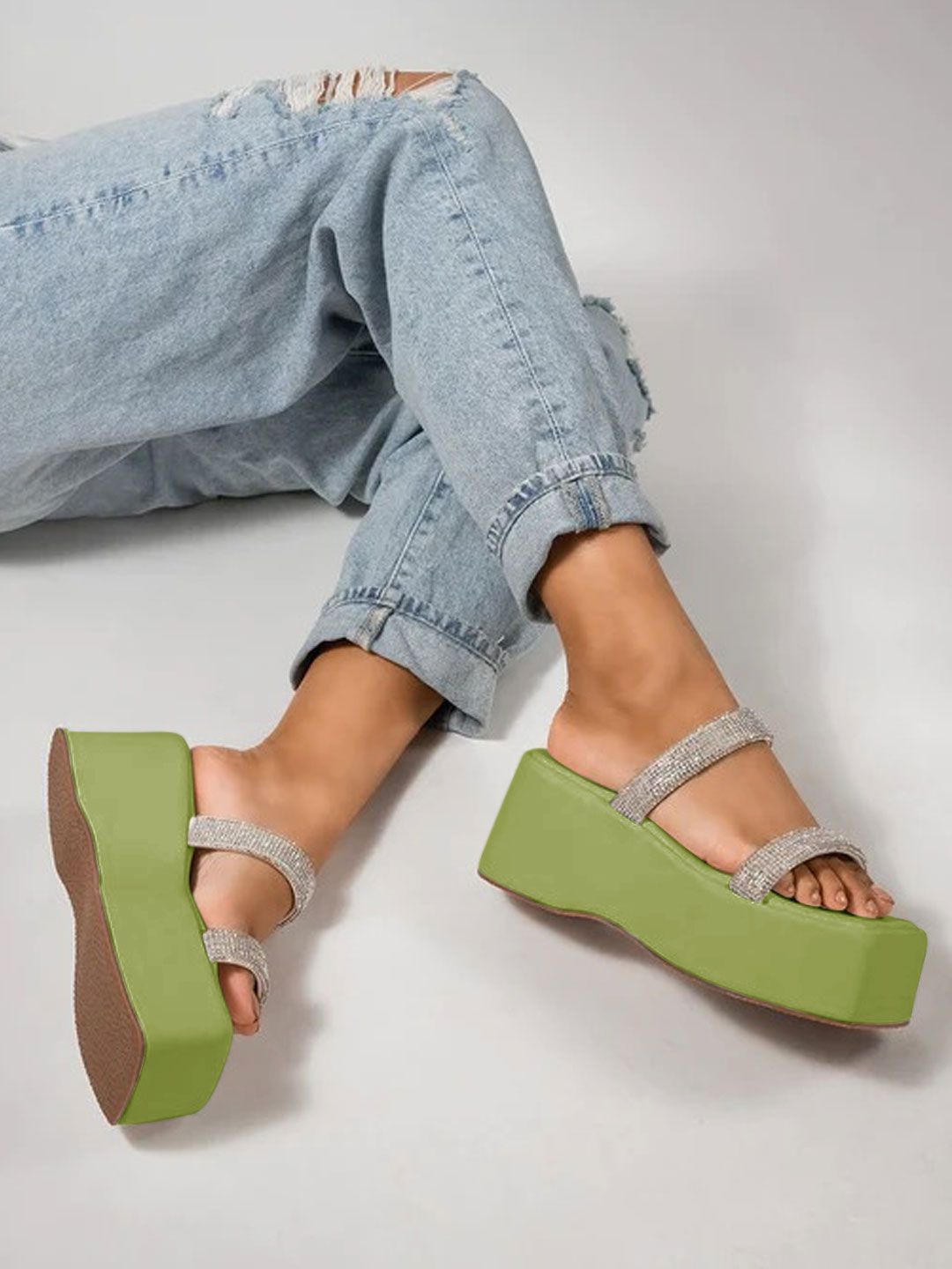     			Shoetopia - Green Women's Slip On Heels