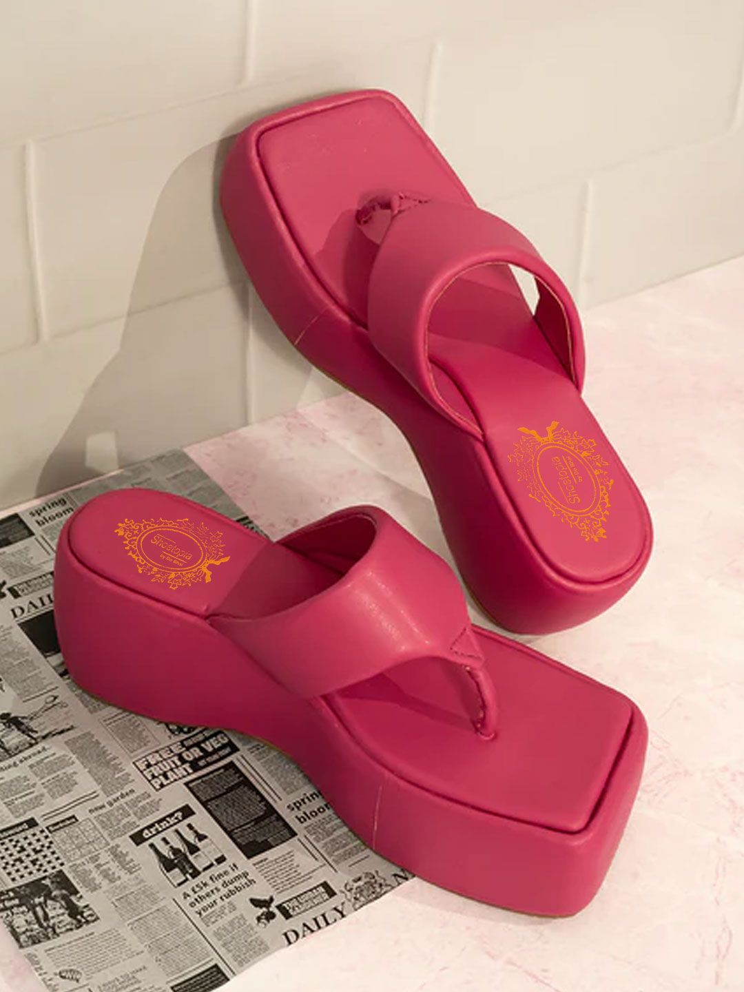     			Shoetopia - Pink Women's Slip On Heels